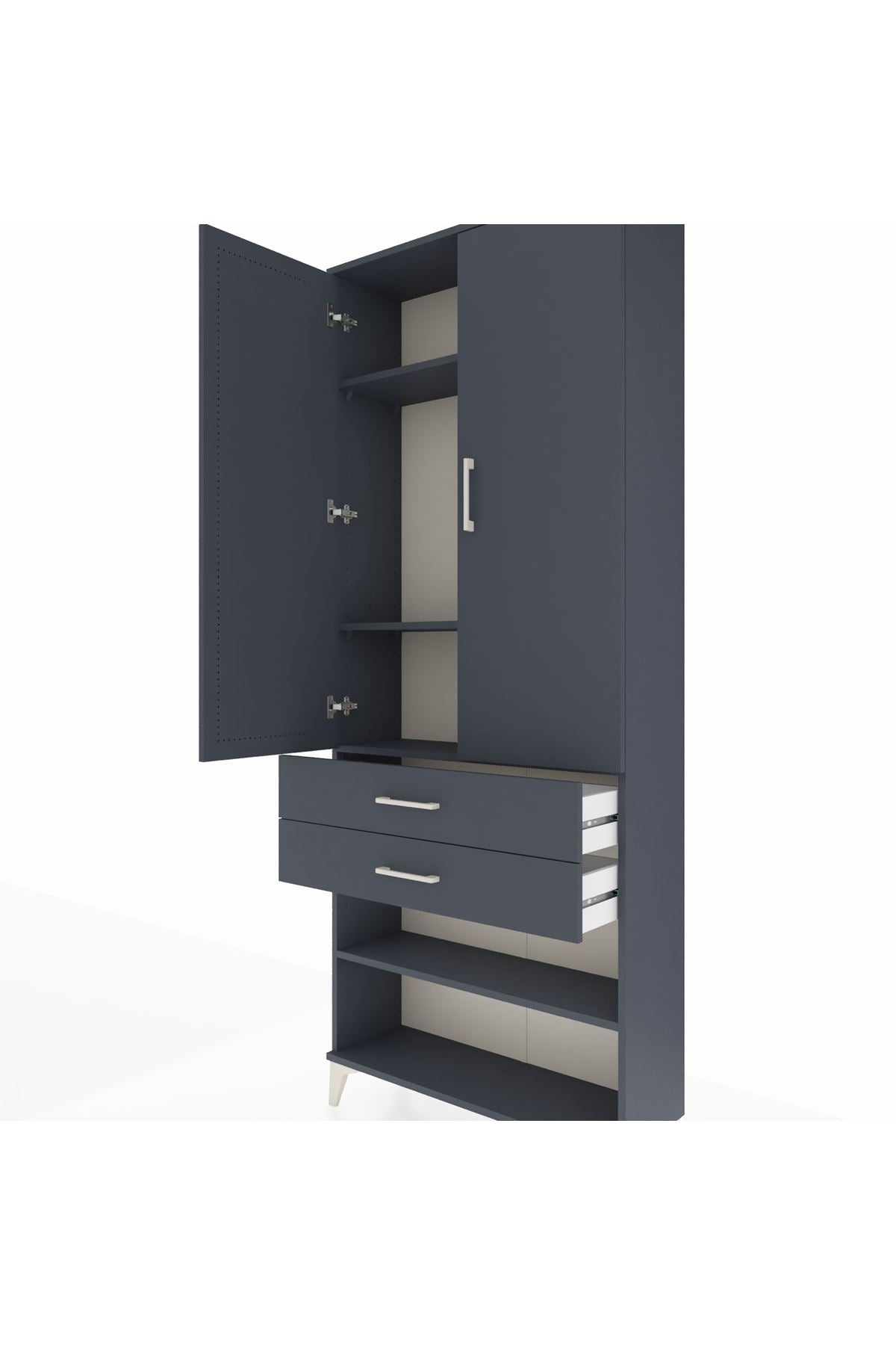 Arges Dolap 4 Raflı 2 Çekmeceli 2 Kapaklı 88x30x221 Antrasit-Antrasit