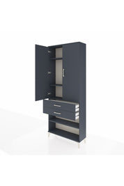 Arges Dolap 4 Raflı 2 Çekmeceli 2 Kapaklı 88x30x221 Antrasit-Antrasit