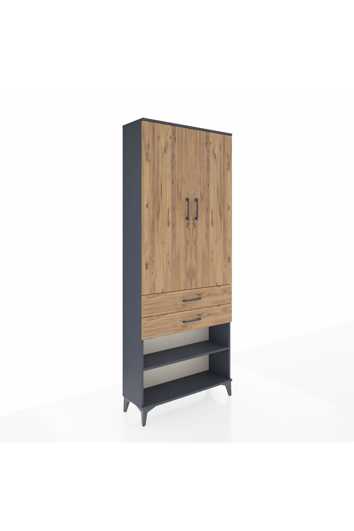 Arges Dolap 4 Raflı 2 Çekmeceli 2 Kapaklı 88x30x221 Antrasit-Çam