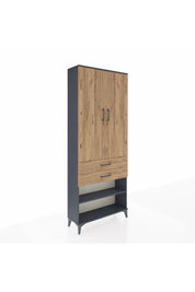 Arges Dolap 4 Raflı 2 Çekmeceli 2 Kapaklı 88x30x221 Antrasit-Çam