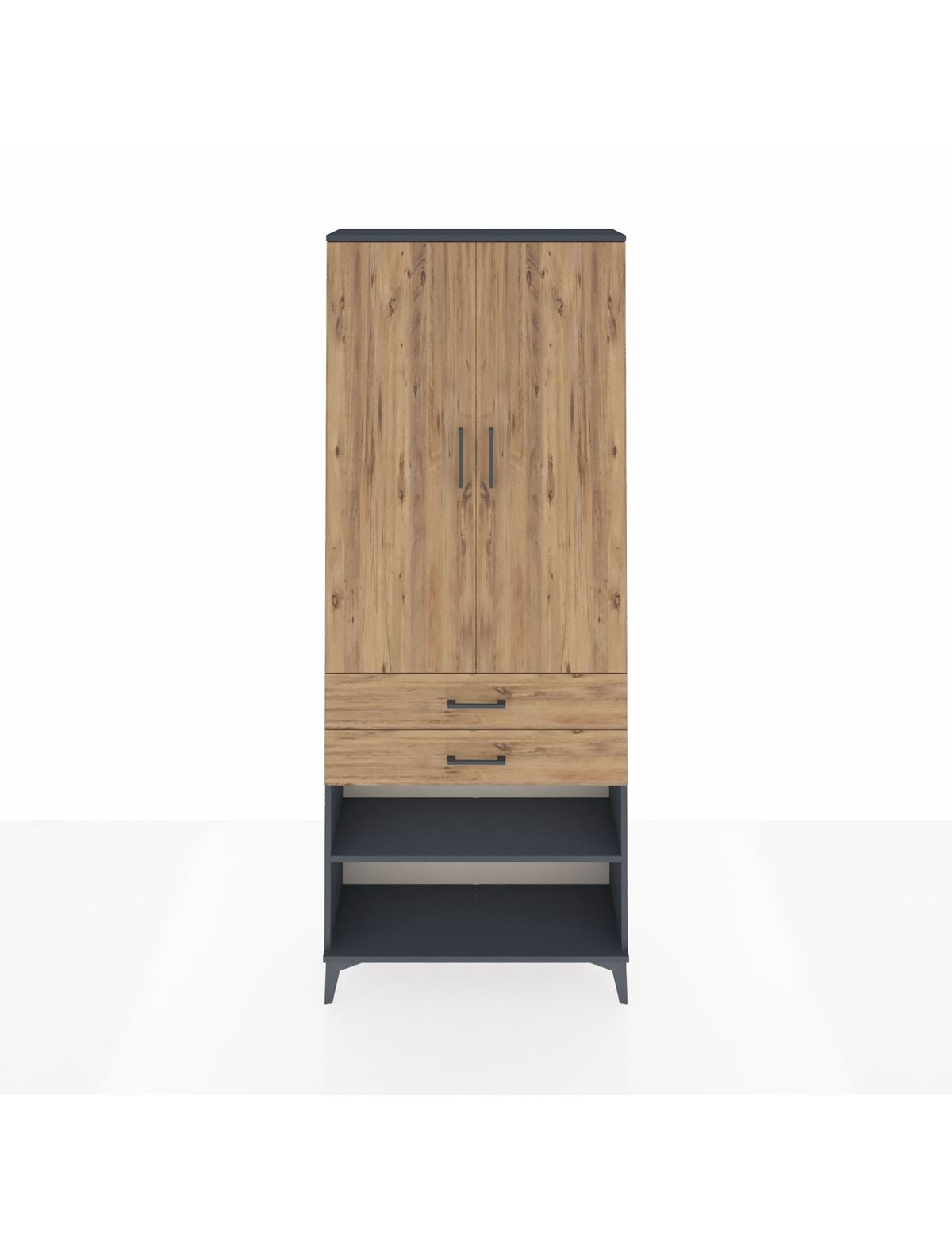 Arges Dolap 4 Raflı 2 Çekmeceli 2 Kapaklı 88x30x221 Antrasit-Çam