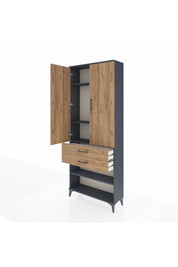 Arges Dolap 4 Raflı 2 Çekmeceli 2 Kapaklı 88x30x221 Antrasit-Çam