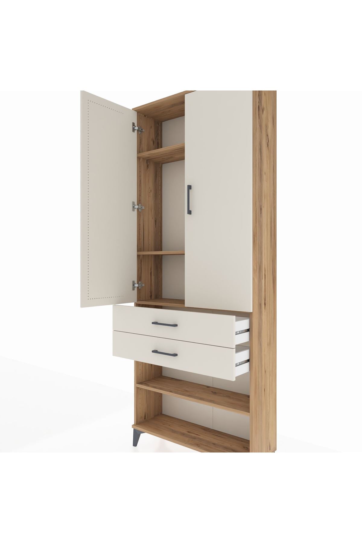 Arges Dolap 4 Raflı 2 Çekmeceli 2 Kapaklı 88x30x221 Çam-Aytaşı