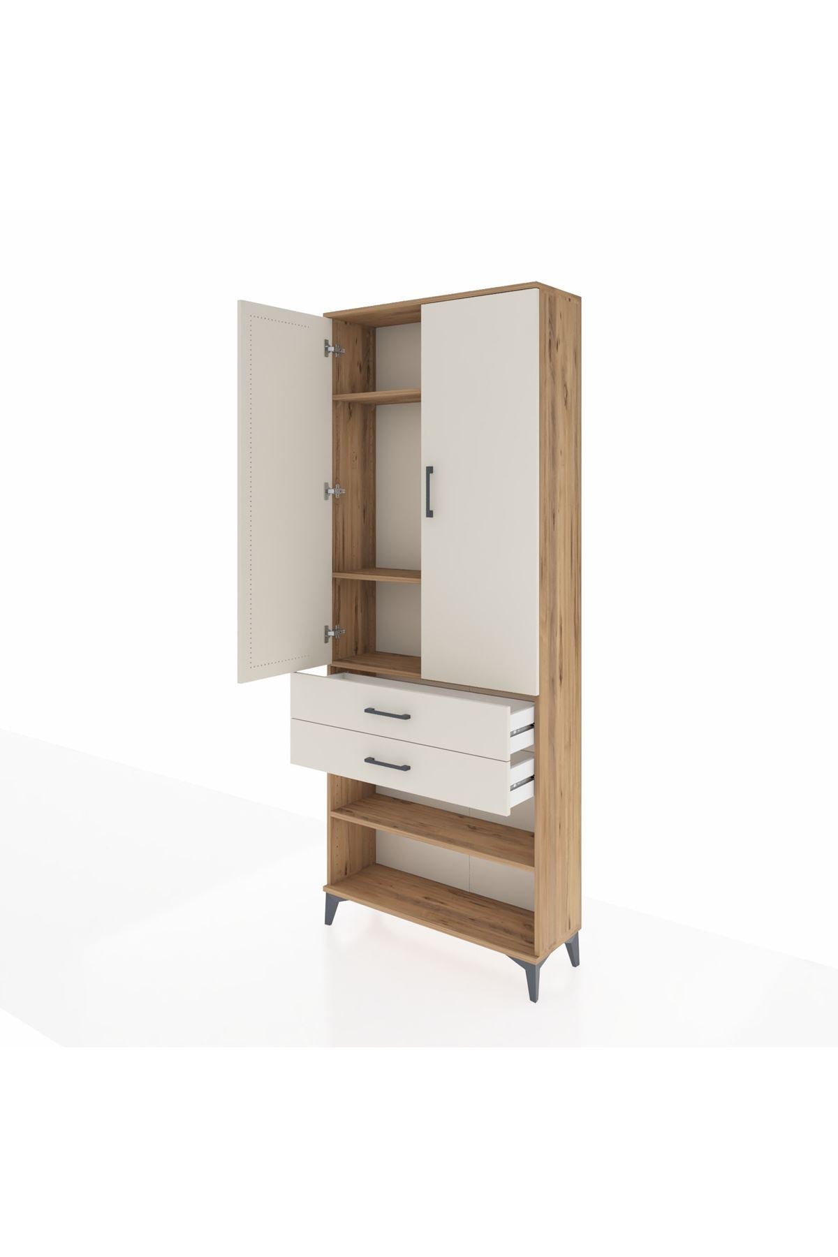 Arges Dolap 4 Raflı 2 Çekmeceli 2 Kapaklı 88x30x221 Çam-Aytaşı