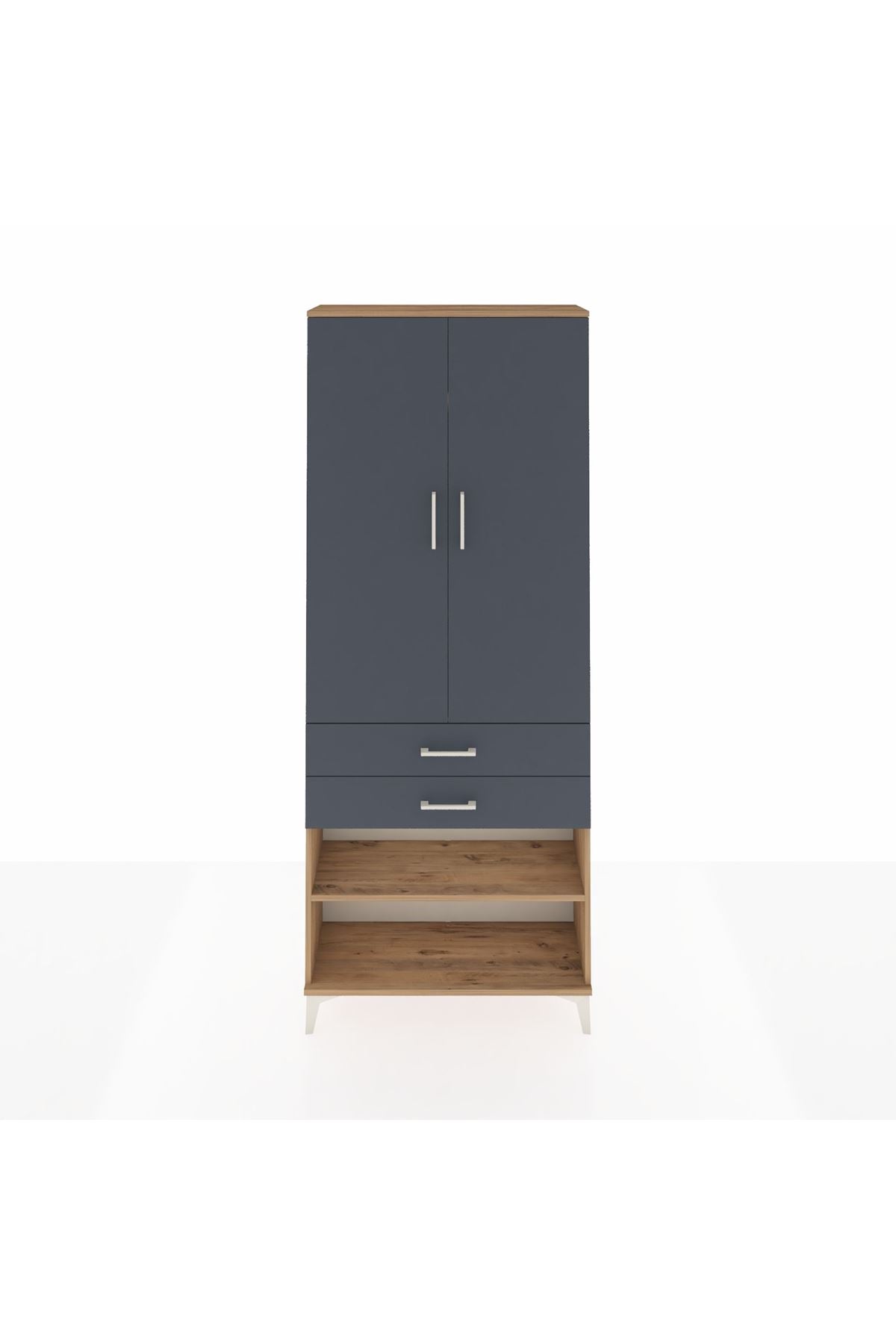 Arges Dolap 4 Raflı 2 Çekmeceli 2 Kapaklı 88x30x221 Çam-Antrasit