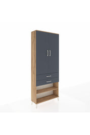 Arges Dolap 4 Raflı 2 Çekmeceli 2 Kapaklı 88x30x221 Çam-Antrasit