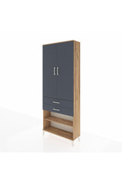 Arges Dolap 4 Raflı 2 Çekmeceli 2 Kapaklı 88x30x221 Çam-Antrasit