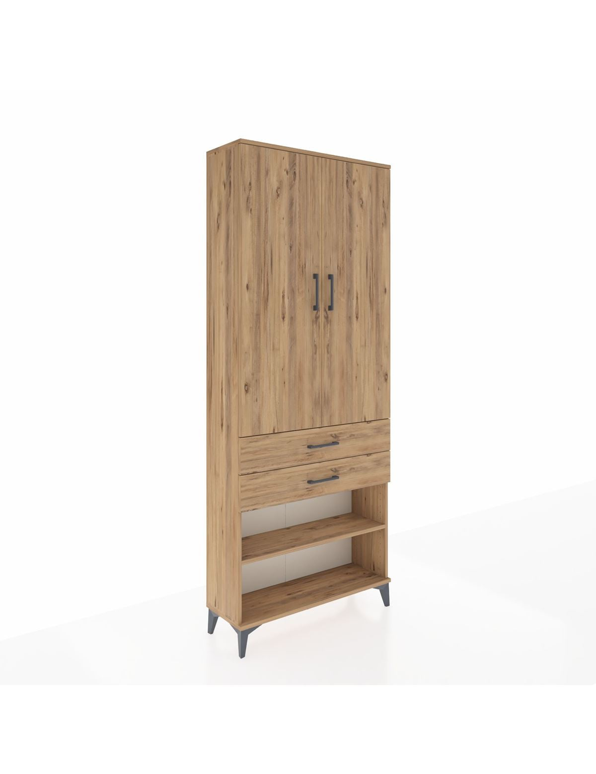 Arges Dolap 4 Raflı 2 Çekmeceli 2 Kapaklı 88x30x221 Çam-Çam