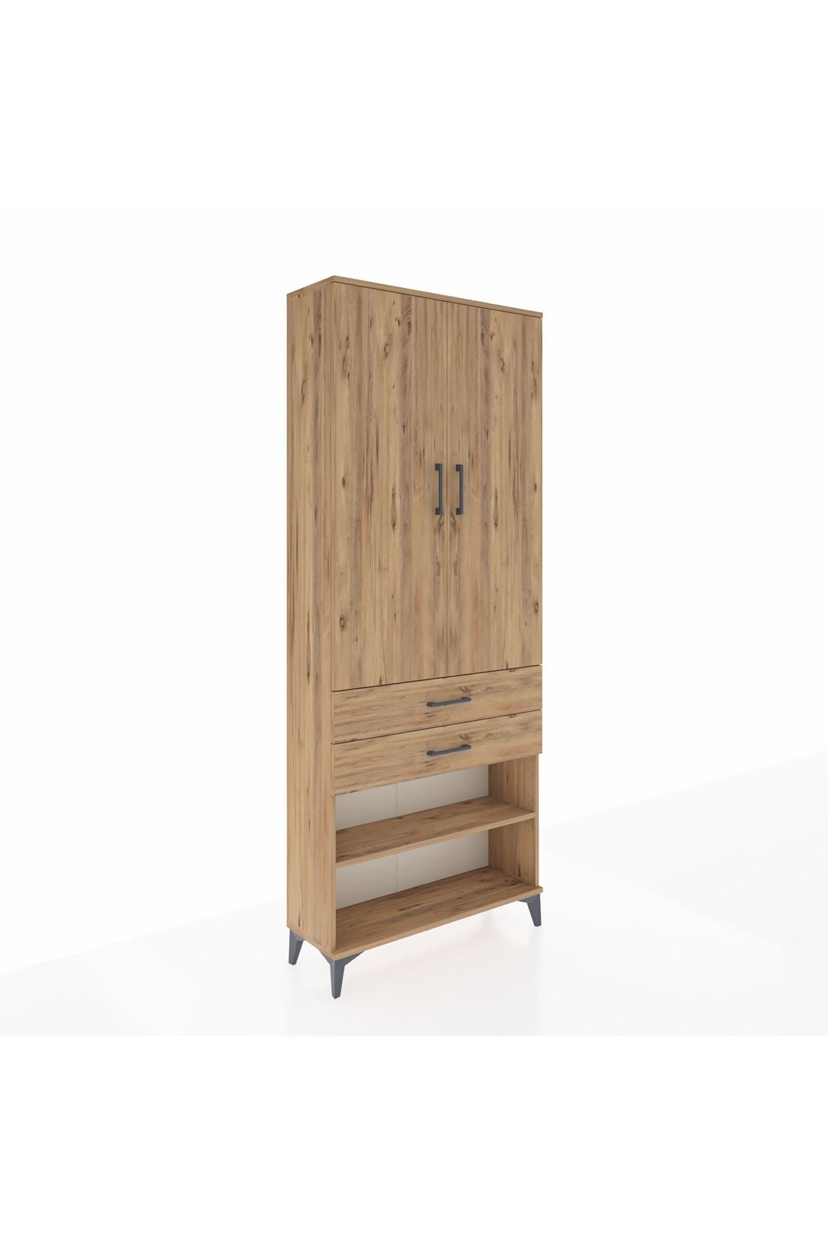 Arges Dolap 4 Raflı 2 Çekmeceli 2 Kapaklı 88x30x221 Çam-Çam