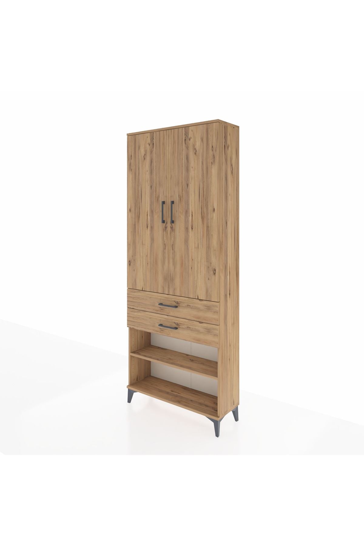 Arges Dolap 4 Raflı 2 Çekmeceli 2 Kapaklı 88x30x221 Çam-Çam