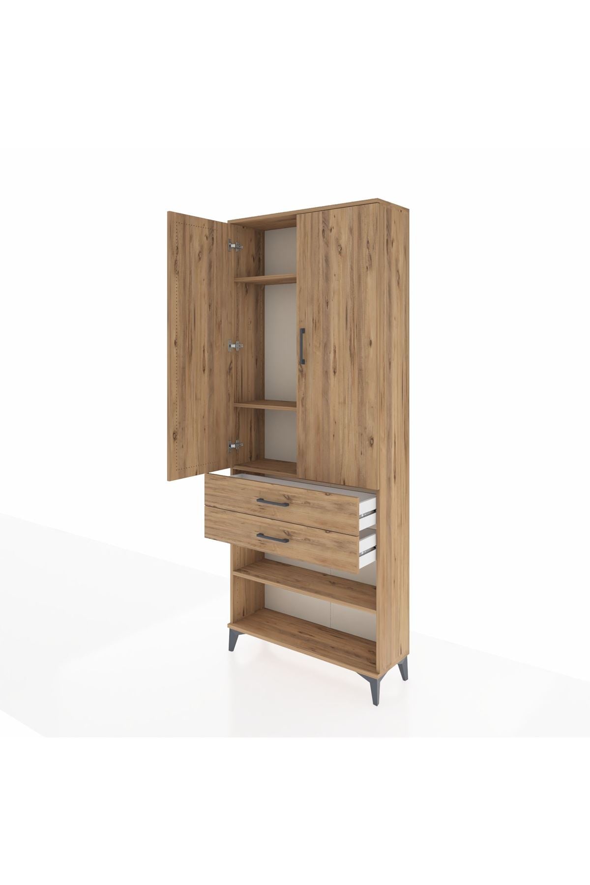 Arges Dolap 4 Raflı 2 Çekmeceli 2 Kapaklı 88x30x221 Çam-Çam