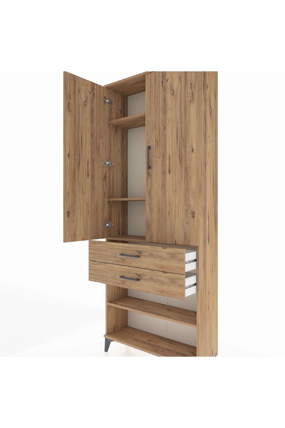 Arges Dolap 4 Raflı 2 Çekmeceli 2 Kapaklı 88x30x221 Çam-Çam