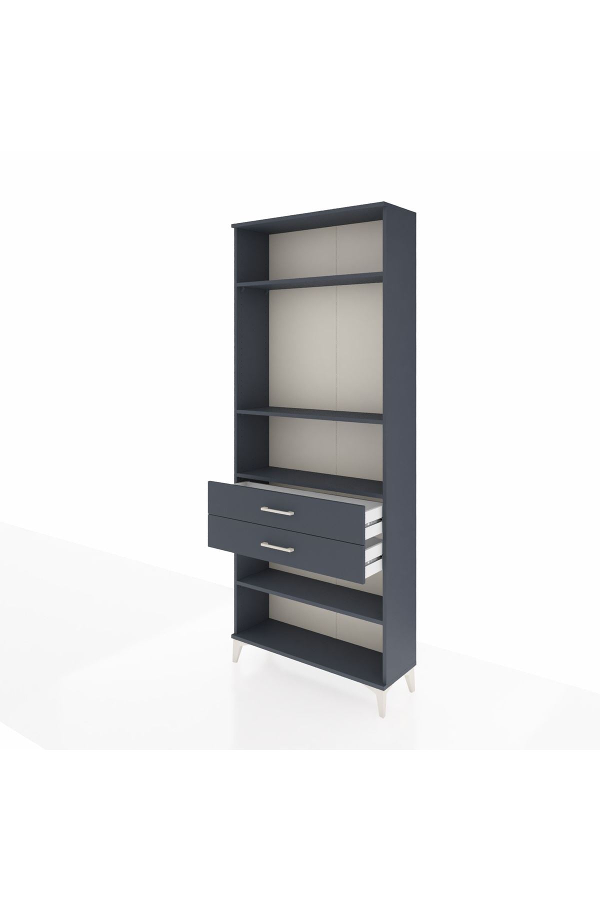 Arges Dolap 4 Raflı 2 Çekmeceli 88x30x221 Antrasit-Antrasit