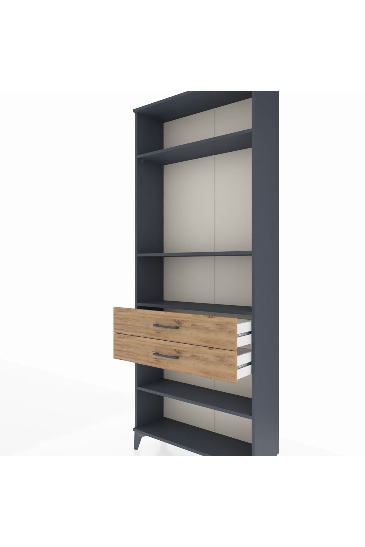 Arges Dolap 4 Raflı 2 Çekmeceli 88x30x221 Antrasit-Çam