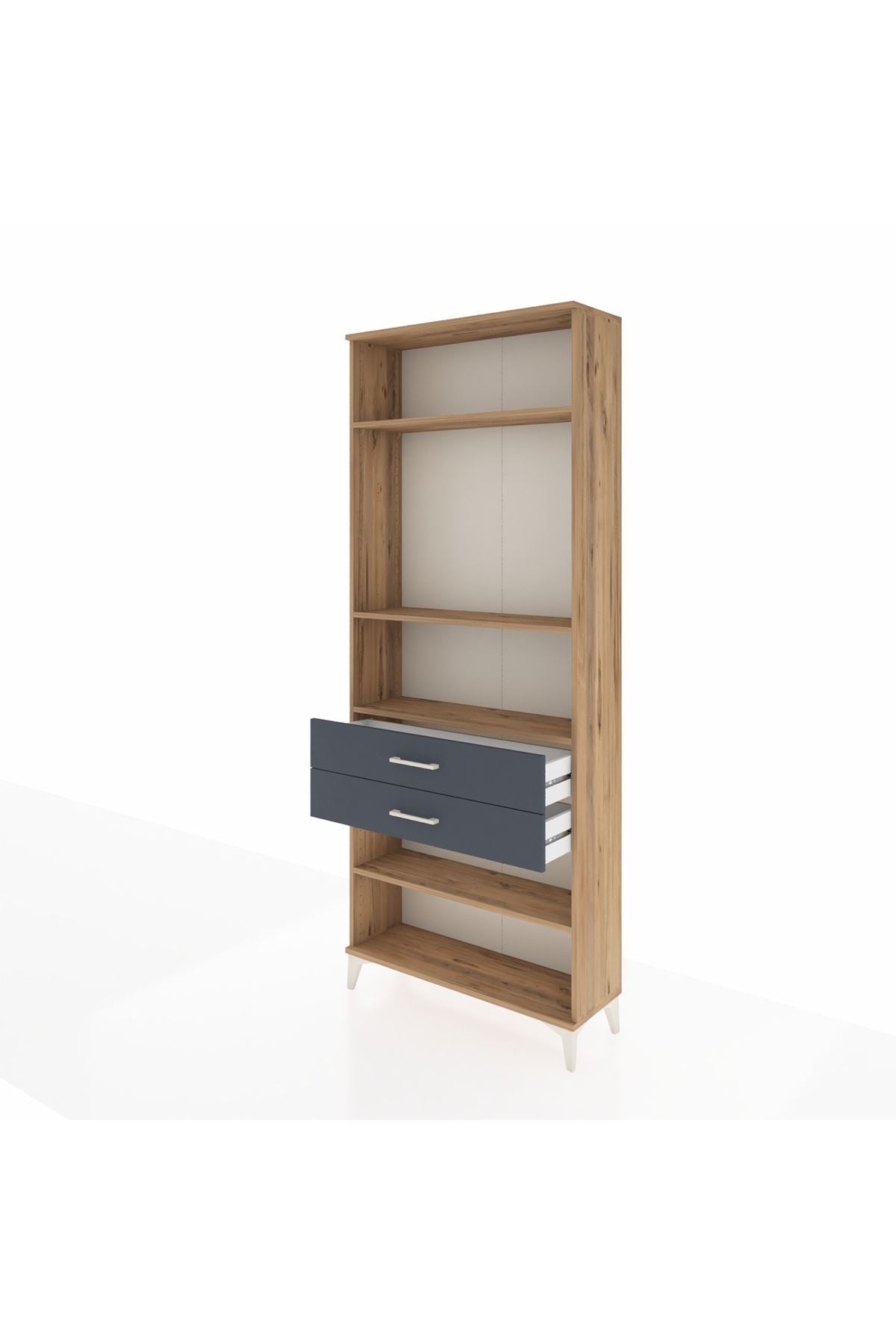 Arges Dolap 4 Raflı 2 Çekmeceli 88x30x221 Çam-Antrasit