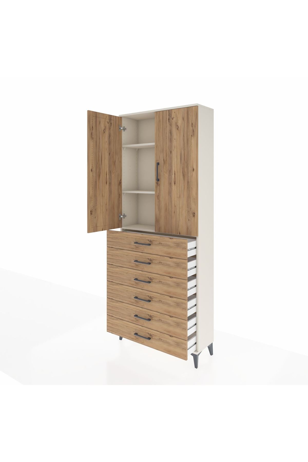 Arges Dolap 3 Raflı 6 Çekmeceli 2 Kapaklı 88x30x221 Aytaşı-Çam