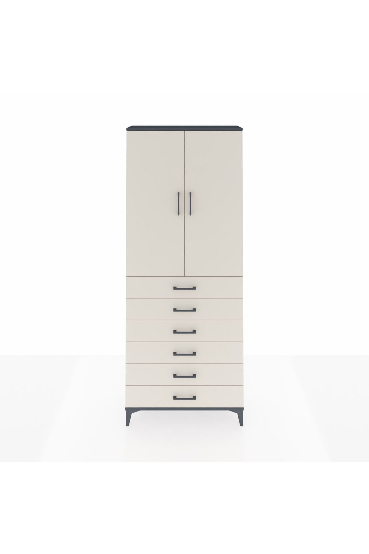 Arges Dolap 3 Raflı 6 Çekmeceli 2 Kapaklı 88x30x221 Antrasit-Aytaşı