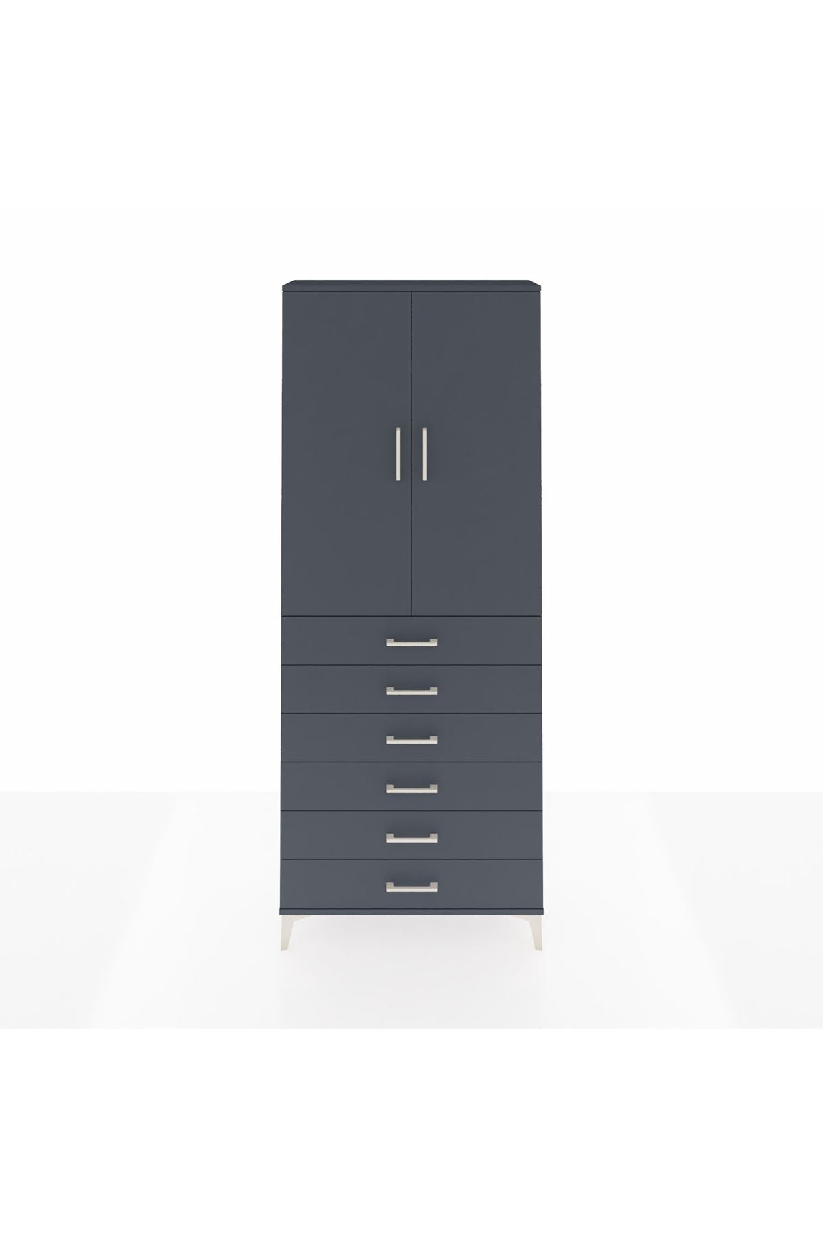 Arges Dolap 3 Raflı 6 Çekmeceli 2 Kapaklı 88x30x221 Antrasit-Antrasit