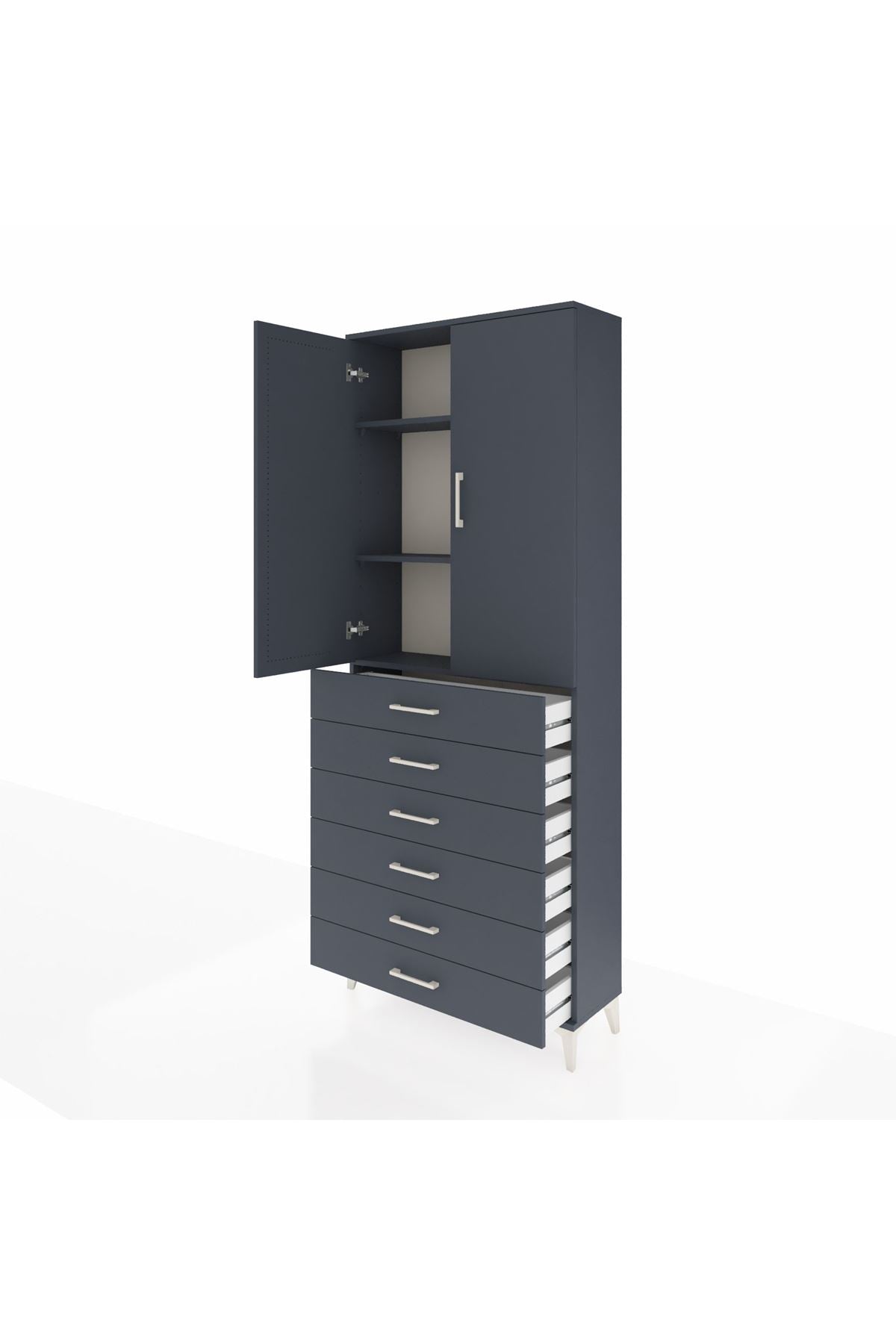 Arges Dolap 3 Raflı 6 Çekmeceli 2 Kapaklı 88x30x221 Antrasit-Antrasit