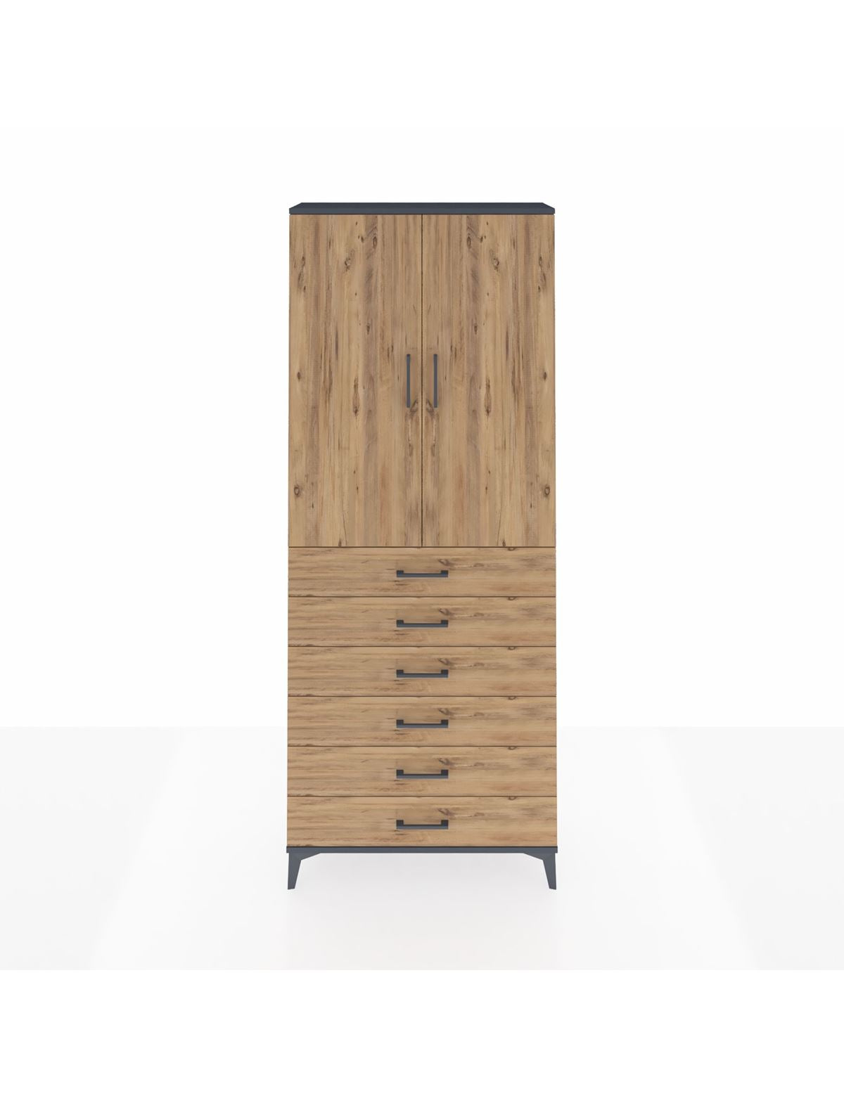 Arges Dolap 3 Raflı 6 Çekmeceli 2 Kapaklı 88x30x221 Antrasit-Çam