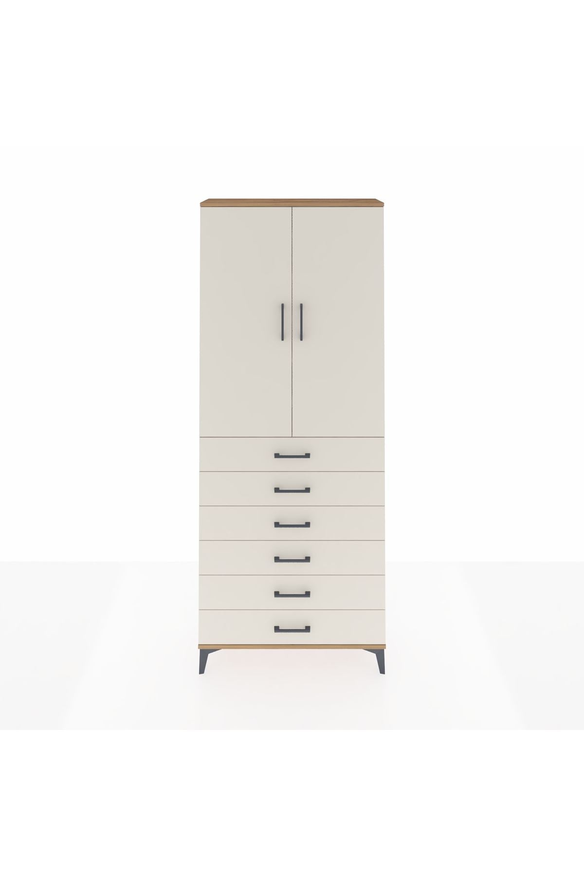 Arges Dolap 3 Raflı 6 Çekmeceli 2 Kapaklı 88x30x221 Çam-Aytaşı