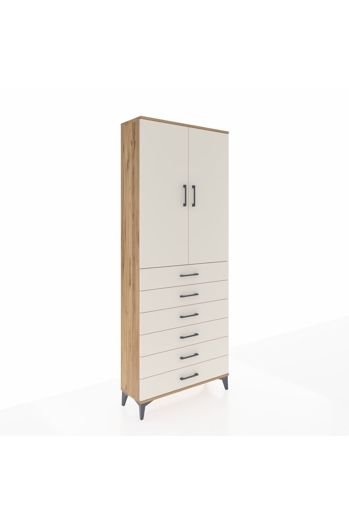 Arges Dolap 3 Raflı 6 Çekmeceli 2 Kapaklı 88x30x221 Çam-Aytaşı