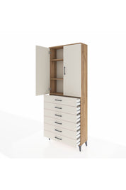 Arges Dolap 3 Raflı 6 Çekmeceli 2 Kapaklı 88x30x221 Çam-Aytaşı