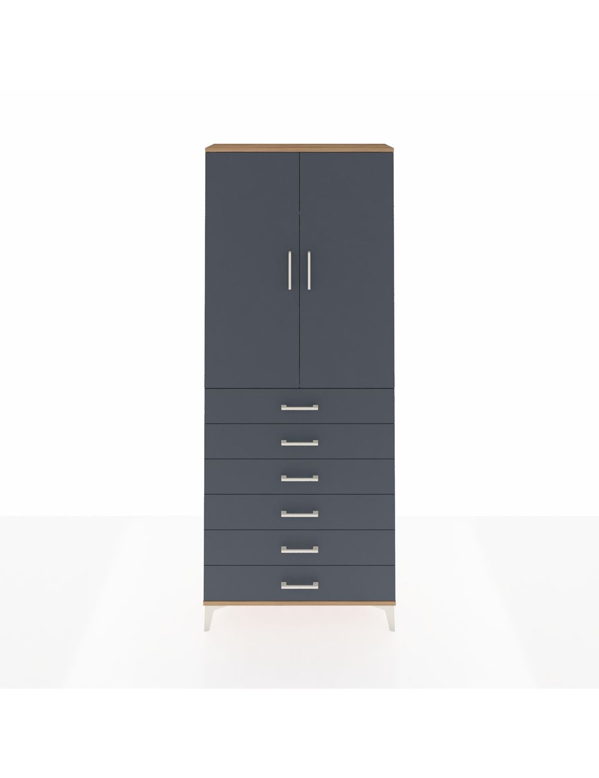 Arges Dolap 3 Raflı 6 Çekmeceli 2 Kapaklı 88x30x221 Çam-Antrasit