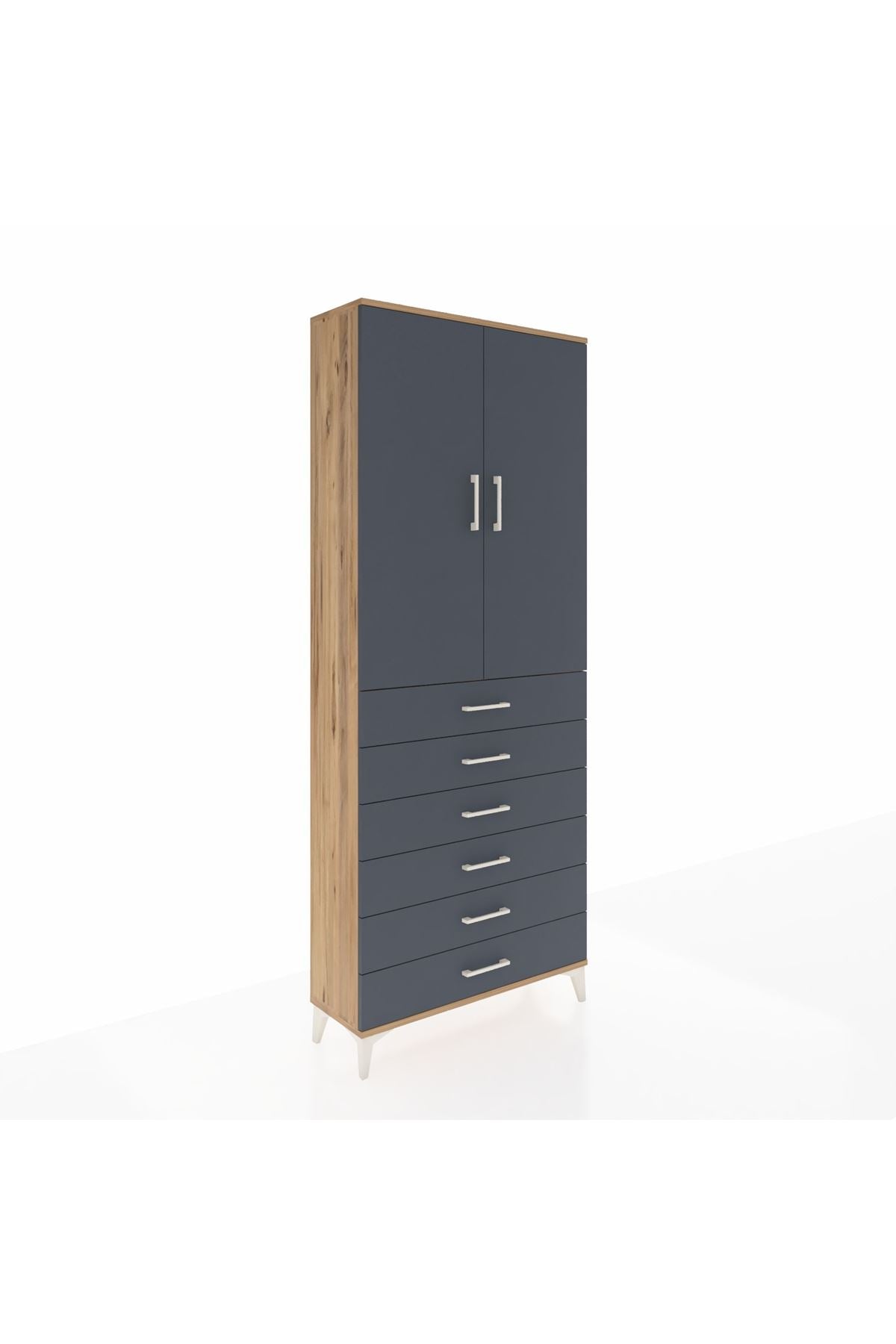 Arges Dolap 3 Raflı 6 Çekmeceli 2 Kapaklı 88x30x221 Çam-Antrasit