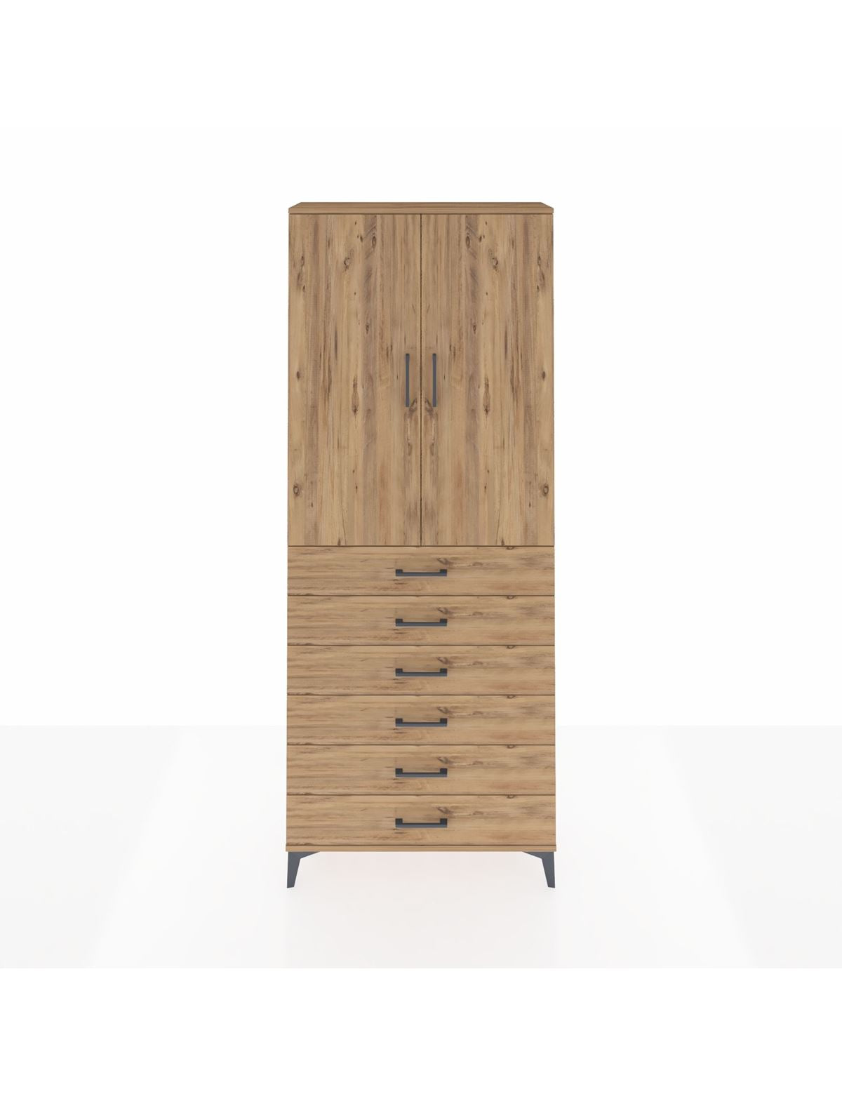 Arges Dolap 3 Raflı 6 Çekmeceli 2 Kapaklı 88x30x221 Çam-Çam