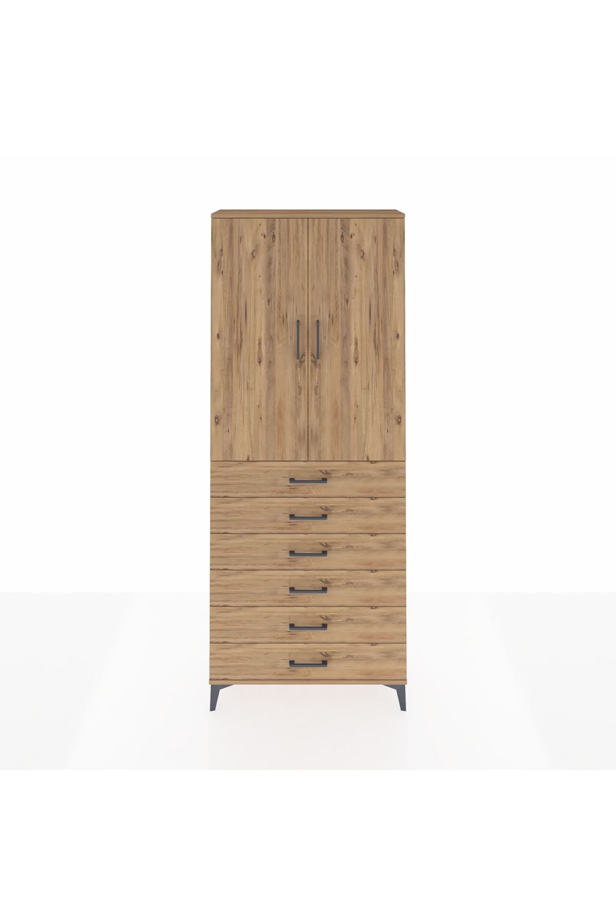 Arges Dolap 3 Raflı 6 Çekmeceli 2 Kapaklı 88x30x221 Çam-Çam