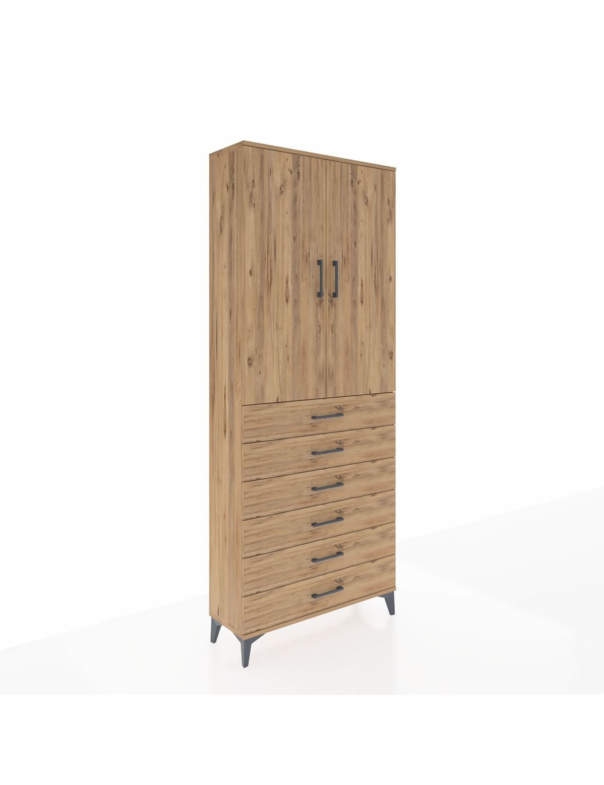 Arges Dolap 3 Raflı 6 Çekmeceli 2 Kapaklı 88x30x221 Çam-Çam