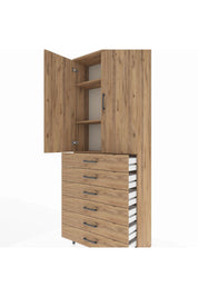 Arges Dolap 3 Raflı 6 Çekmeceli 2 Kapaklı 88x30x221 Çam-Çam