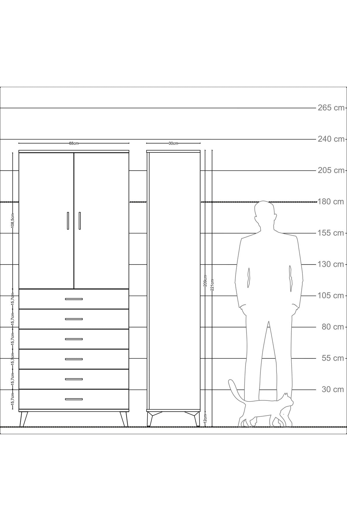 Arges Dolap 3 Raflı 6 Çekmeceli 2 Kapaklı 88x30x221 Çam-Çam