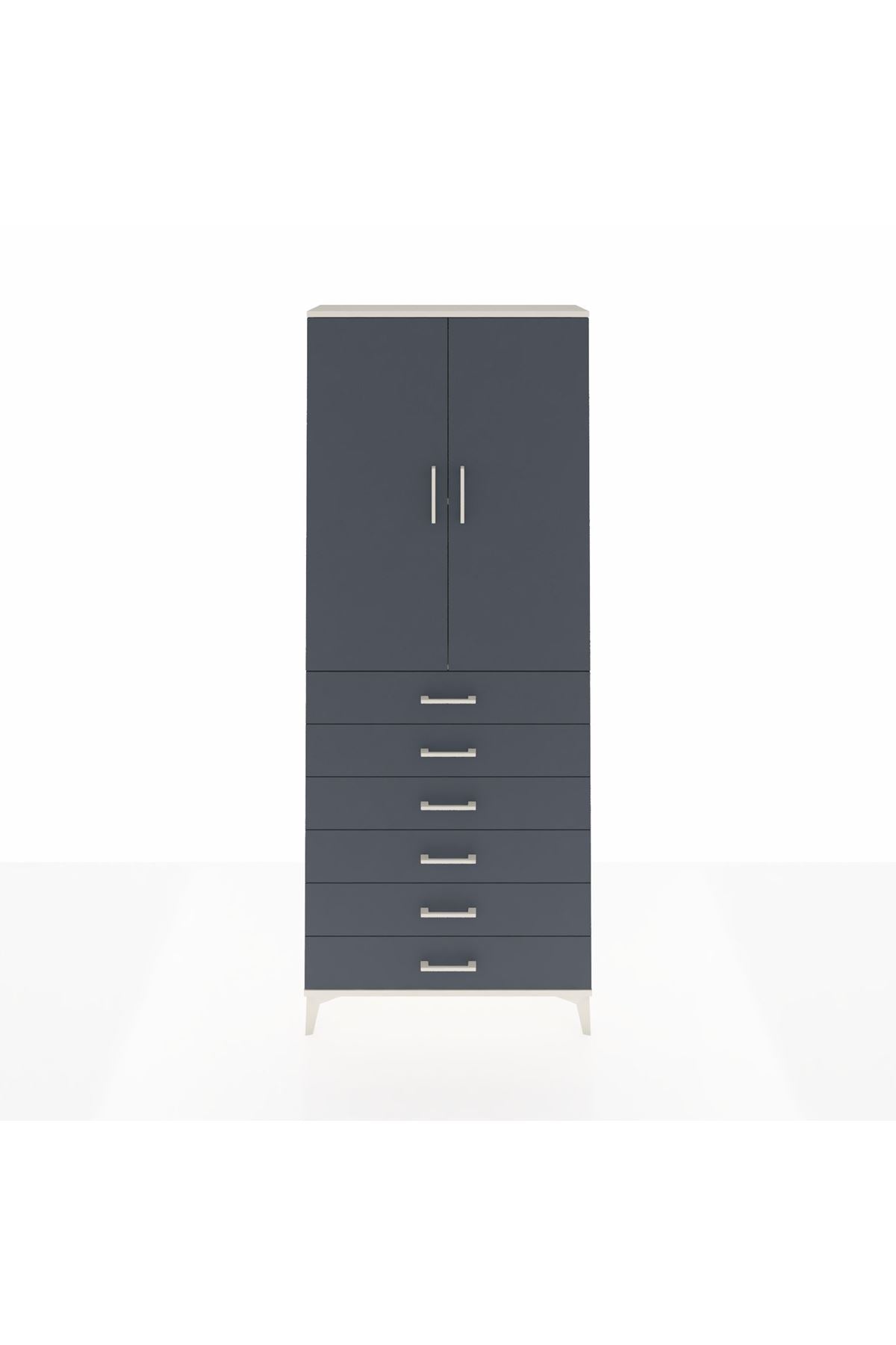 Arges Dolap 2 Raflı 6 Çekmeceli 2 Kapaklı 88x30x221 Aytaşı-Antrasit