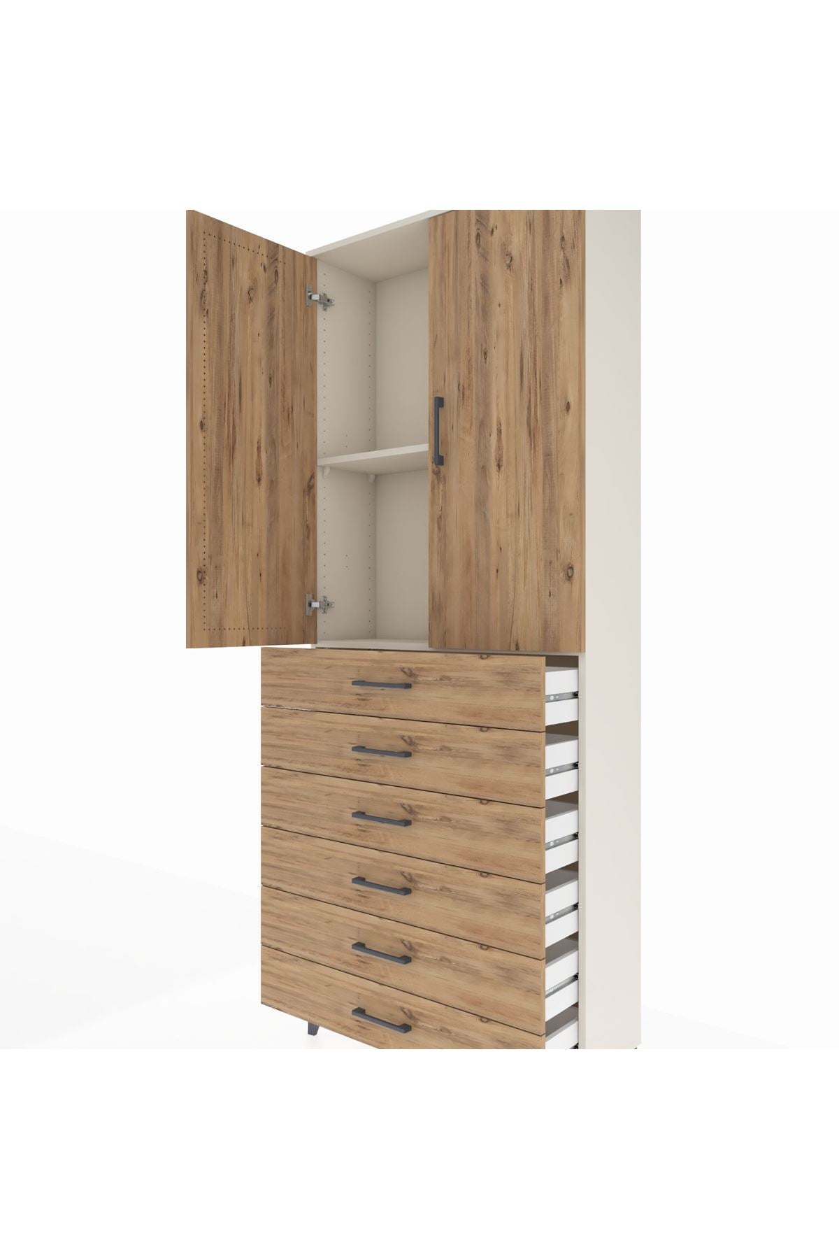 Arges Dolap 2 Raflı 6 Çekmeceli 2 Kapaklı 88x30x221 Aytaşı-Çam