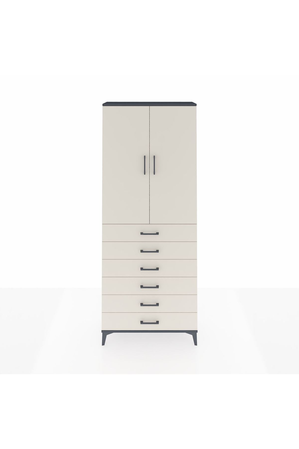 Arges Dolap 2 Raflı 6 Çekmeceli 2 Kapaklı 88x30x221 Antrasit-Aytaşı