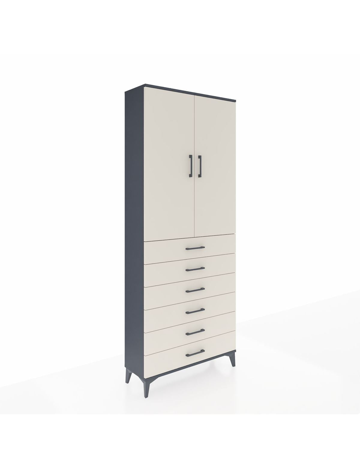 Arges Dolap 2 Raflı 6 Çekmeceli 2 Kapaklı 88x30x221 Antrasit-Aytaşı