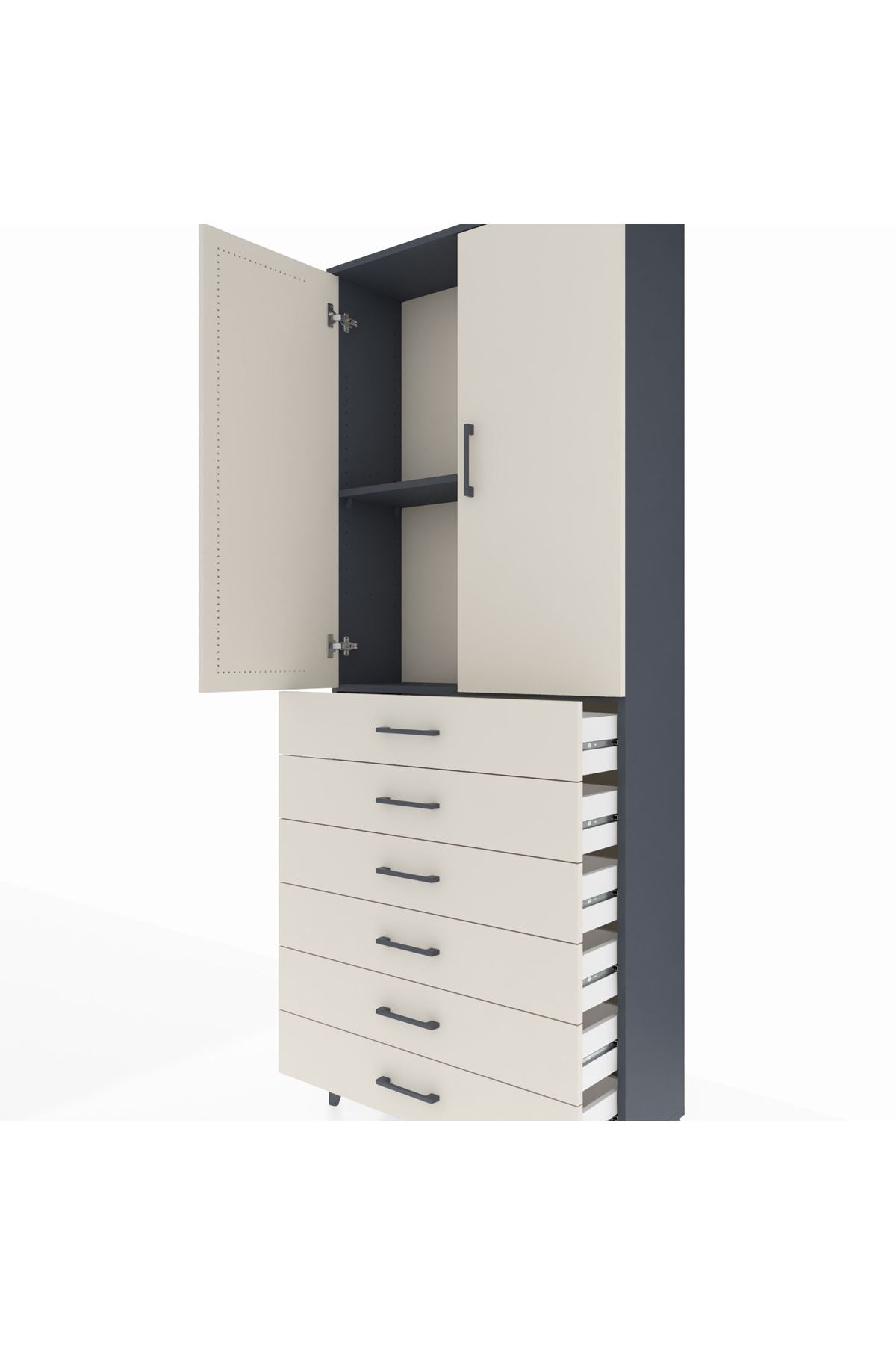 Arges Dolap 2 Raflı 6 Çekmeceli 2 Kapaklı 88x30x221 Antrasit-Aytaşı