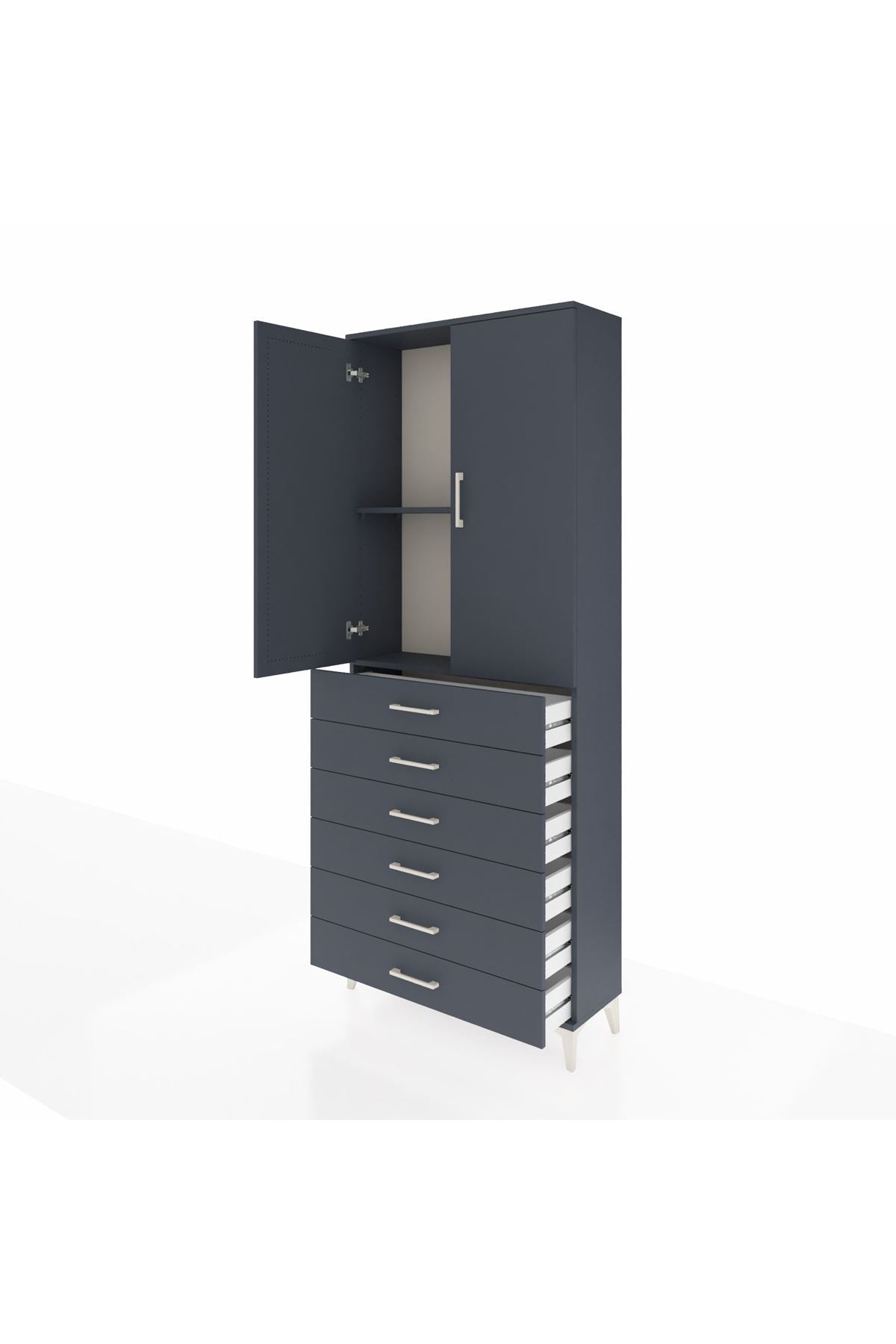 Arges Dolap 2 Raflı 6 Çekmeceli 2 Kapaklı 88x30x221 Antrasit-Antrasit