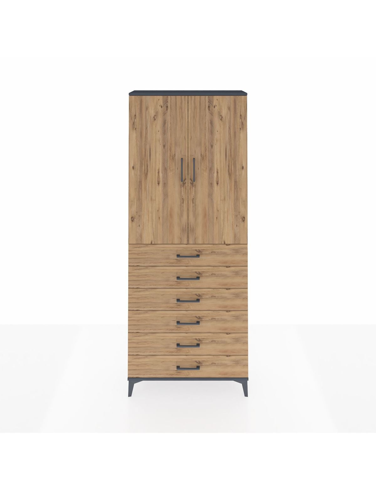 Arges Dolap 2 Raflı 6 Çekmeceli 2 Kapaklı 88x30x221 Antrasit-Çam