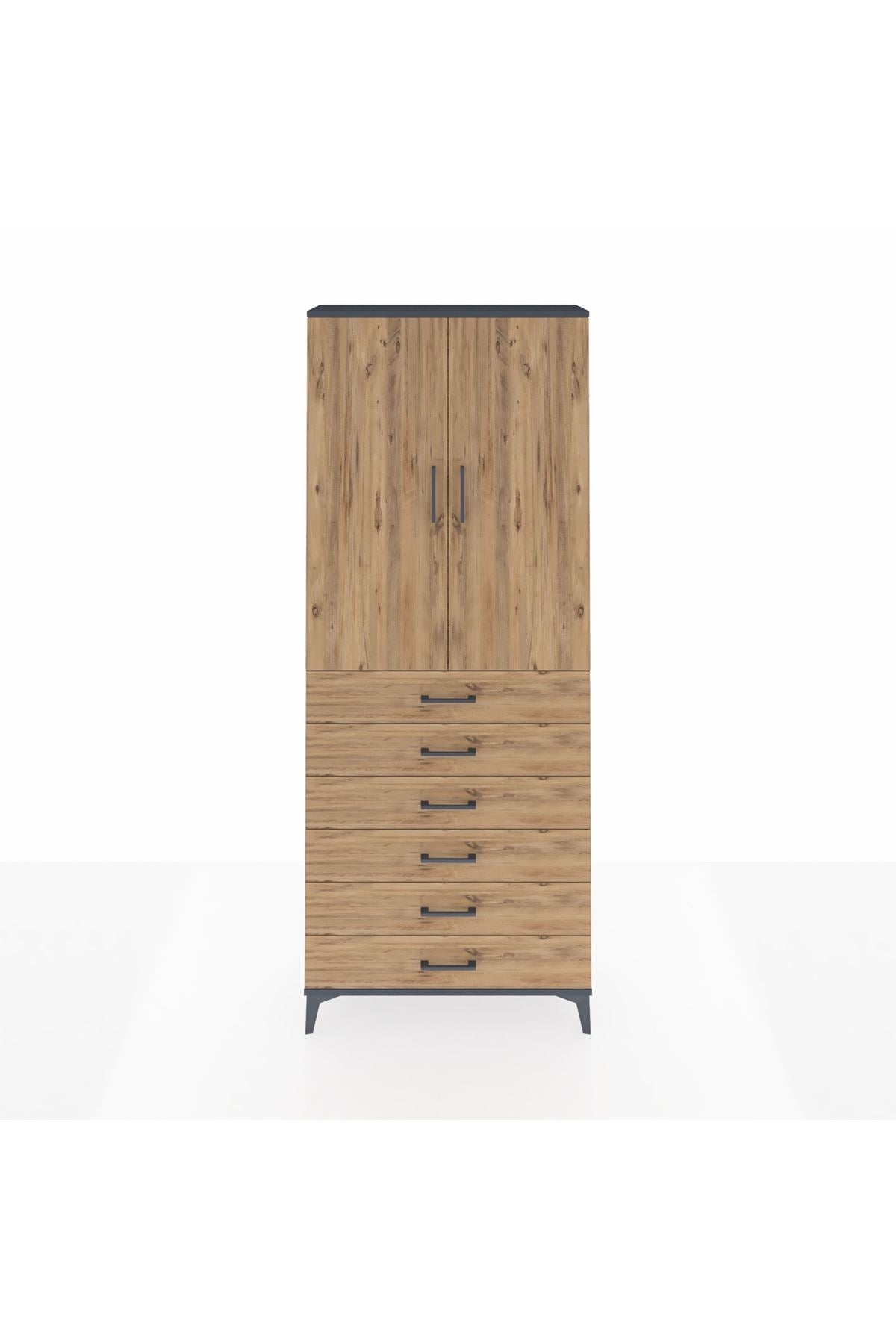 Arges Dolap 2 Raflı 6 Çekmeceli 2 Kapaklı 88x30x221 Antrasit-Çam