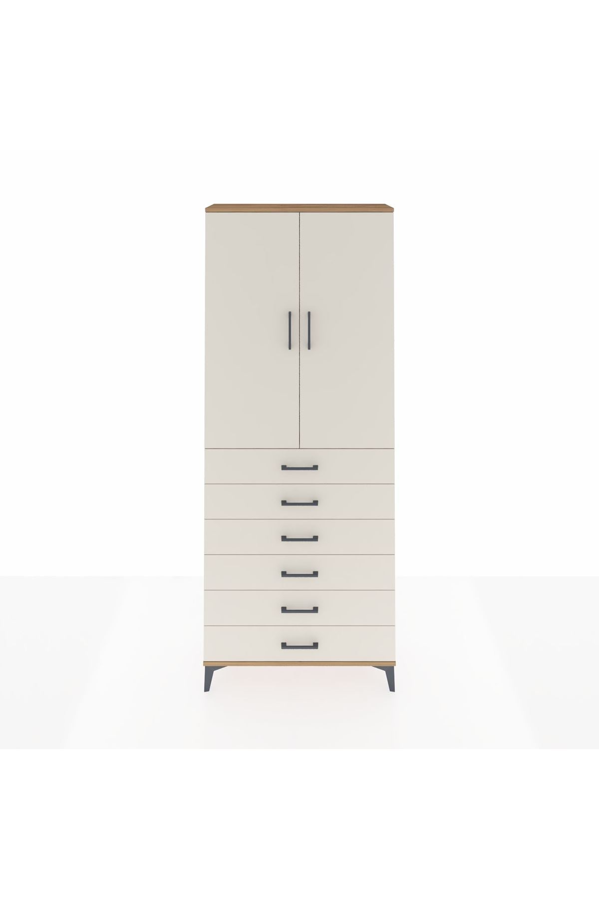 Arges Dolap 2 Raflı 6 Çekmeceli 2 Kapaklı 88x30x221 Çam-Aytaşı