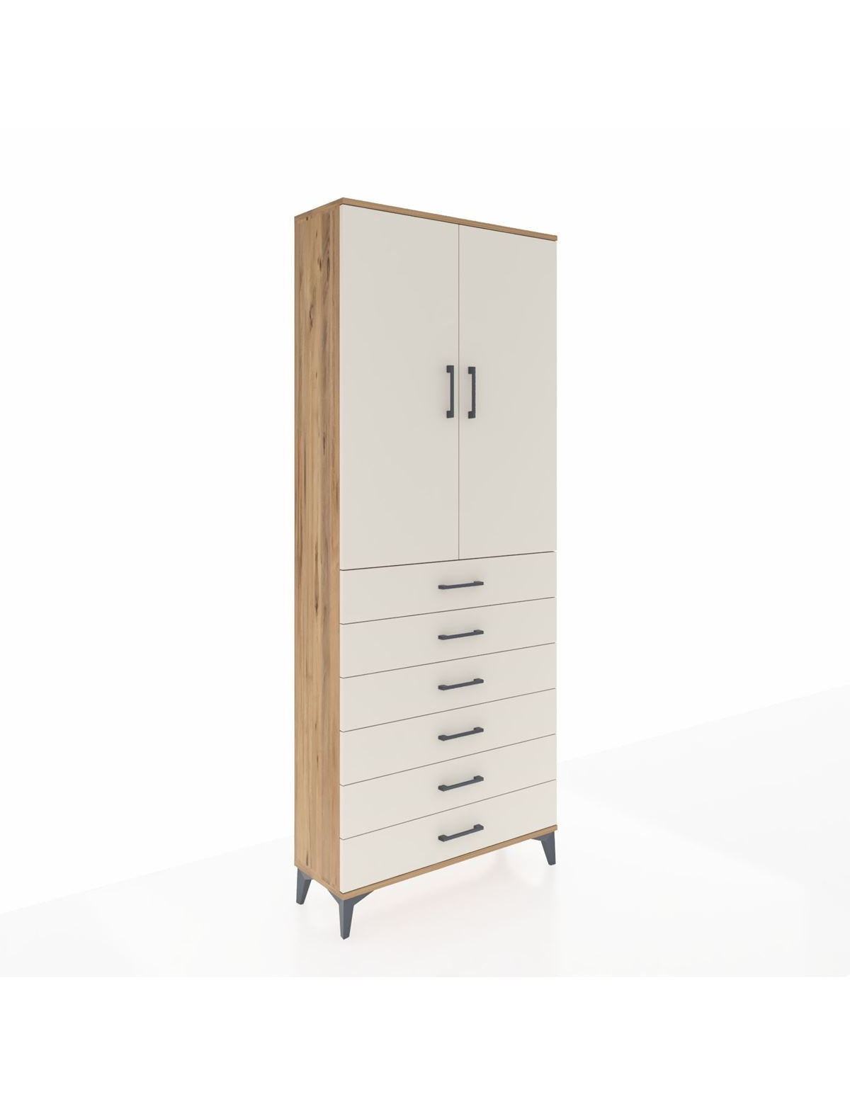 Arges Dolap 2 Raflı 6 Çekmeceli 2 Kapaklı 88x30x221 Çam-Aytaşı