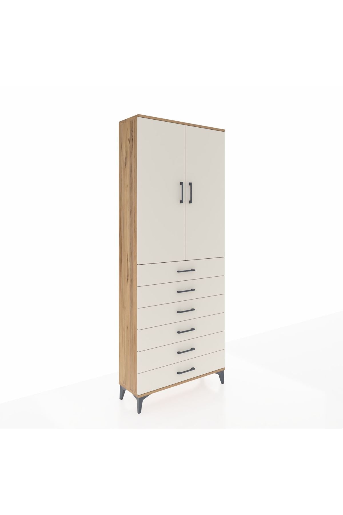 Arges Dolap 2 Raflı 6 Çekmeceli 2 Kapaklı 88x30x221 Çam-Aytaşı