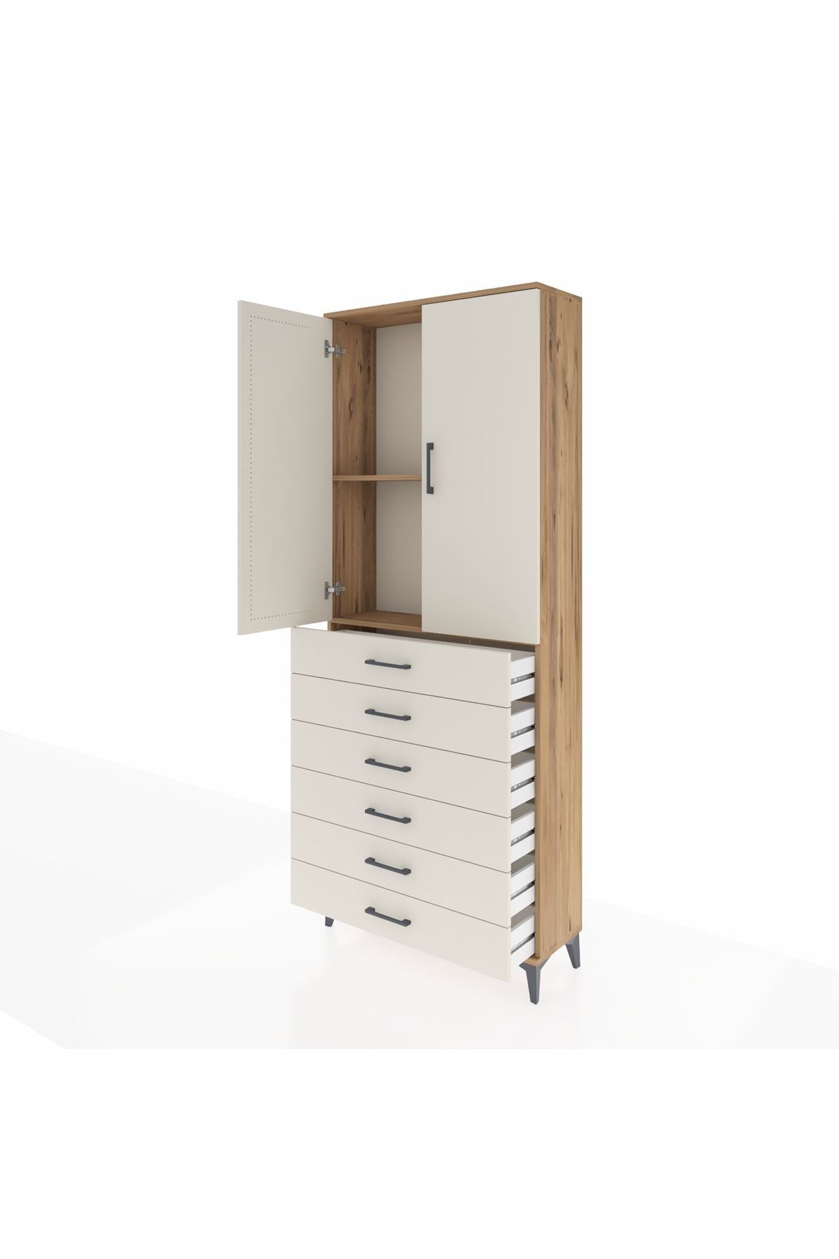 Arges Dolap 2 Raflı 6 Çekmeceli 2 Kapaklı 88x30x221 Çam-Aytaşı