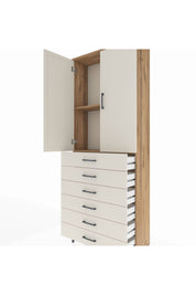 Arges Dolap 2 Raflı 6 Çekmeceli 2 Kapaklı 88x30x221 Çam-Aytaşı