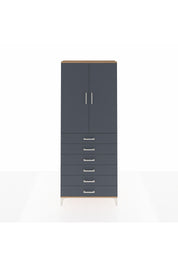 Arges Dolap 2 Raflı 6 Çekmeceli 2 Kapaklı 88x30x221 Çam-Antrasit