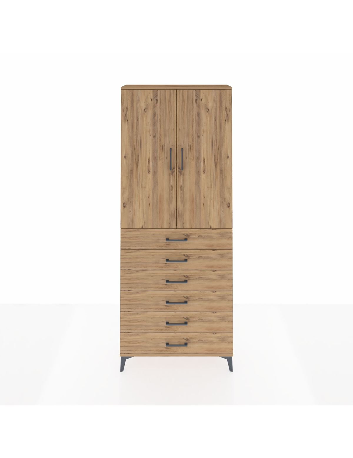 Arges Dolap 2 Raflı 6 Çekmeceli 2 Kapaklı 88x30x221 Çam-Çam