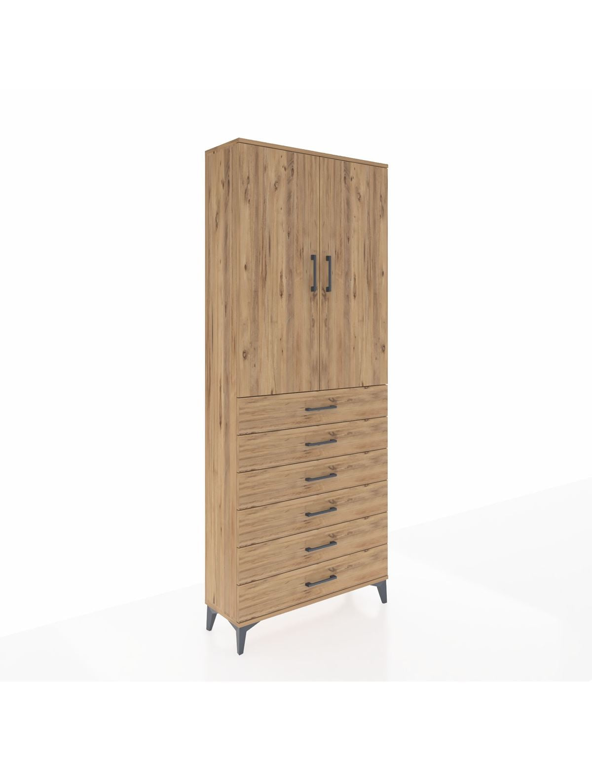 Arges Dolap 2 Raflı 6 Çekmeceli 2 Kapaklı 88x30x221 Çam-Çam